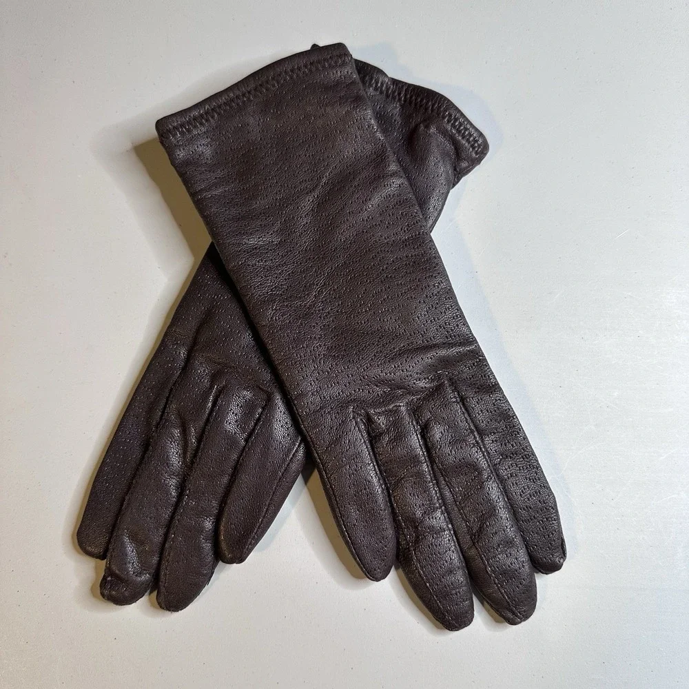 Vintage dark brown genuine leather women's driving gloves Size medium
